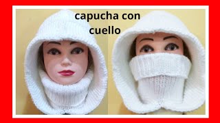 Gorro capucha con cuello a dos agujas Paso a Paso [upl. by Carlee]