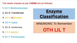 Enzyme Classification with MNEMONIC  Enzyme Classification with Examples [upl. by Ardnuhsal747]