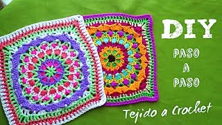 CUADROS TEJIDOS A CROCHET PASO A PASO EN ESPAÑOL PARA COLCHAS COJINES Y PONCHOS  CUADRO MANDALA [upl. by Aisor222]