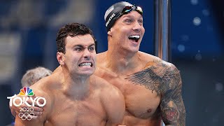 Caeleb Dressel Team USA win gold in 4x100m mens freestyle relay  Tokyo Olympics  NBC Sports [upl. by Dredi]