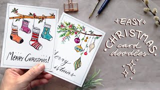 Easy Christmas Card Doodles Ink and Watercolours [upl. by Tansey687]