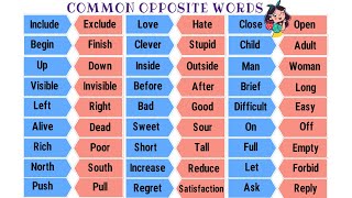 Opposite Words List of 100 Common Antonyms for ESL Learners [upl. by Anomer]