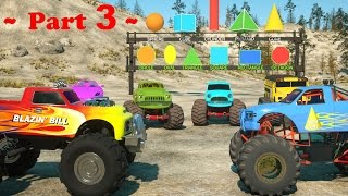 Learn Shapes And Race Monster Trucks  TOYS Part 3  Videos For Children [upl. by Salokcin]