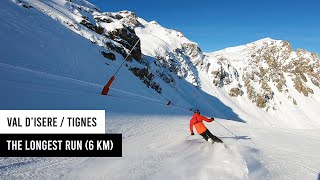 The longest run in Val dIsere Tignes Grande Motte glacier to Val Claret village top to bottom [upl. by Dabbs]