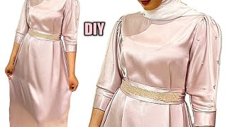 Long maxi dress sewing tutorial Elegant belted gown Beginner friendlyCutting and stitching [upl. by Ahilam]