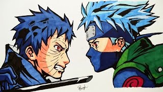 Drawing Kakashi vs Obito  Naruto [upl. by Boyer]