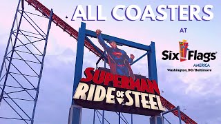 All Coasters at Six Flags America  OnRide POVs  Front Seat Media [upl. by Arba]