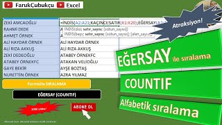 Excel Formülle Sıralama  EĞERSAY  COUNTIF [upl. by Arit]