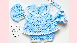 How to crochet this beautiful crochet baby dress set EASY baby frock VARIOUS SIZES [upl. by Arbma775]