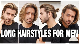 4 LONG HAIRSTYLES FOR MEN  Mens Hair Tutorial [upl. by Awram404]