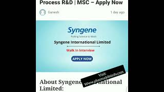 💥 Syngene Walk In Interview 2022  Chemical Development for Process RampD  MSC – Apply Now shorts [upl. by Pam]