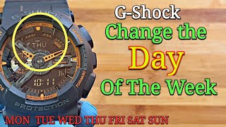 Casio G Shock  How To Change The Day Of The Week  Adjust The Day Mon Tues [upl. by Ecnerwal]